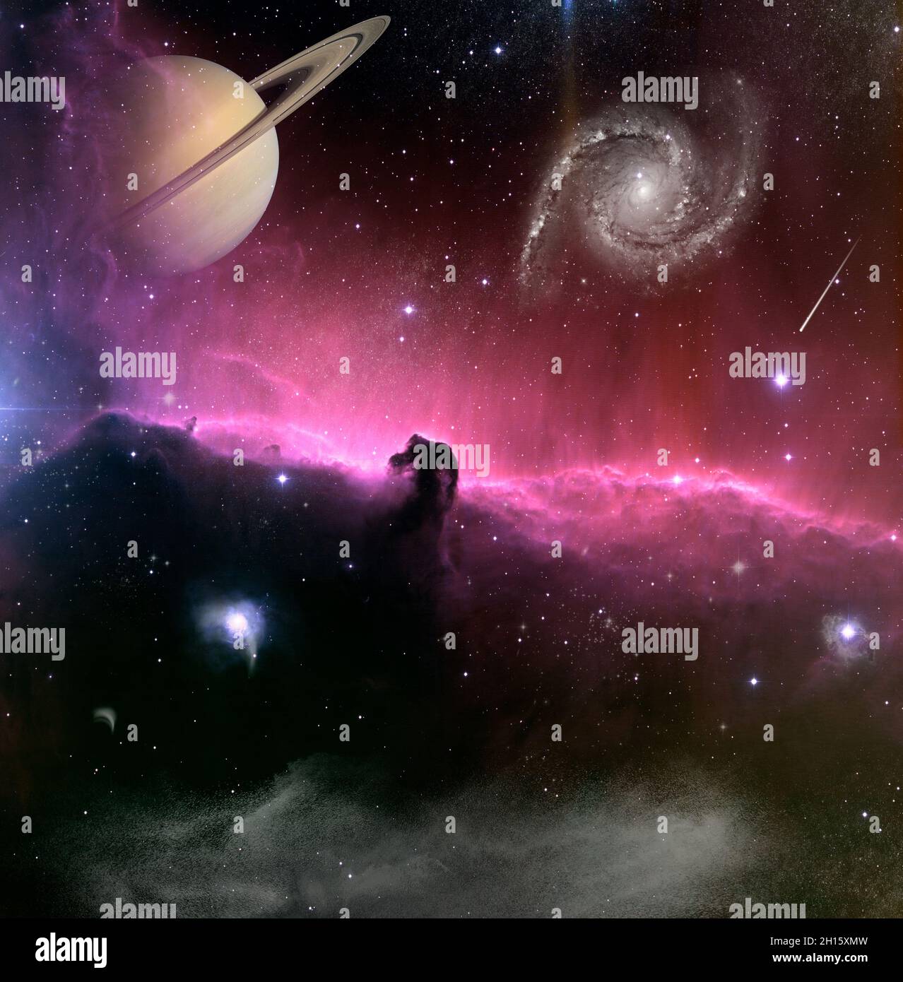Cosmic art science fiction wallpaper, galaxies planets, horsehead hydrogen nebula  Stock Photo