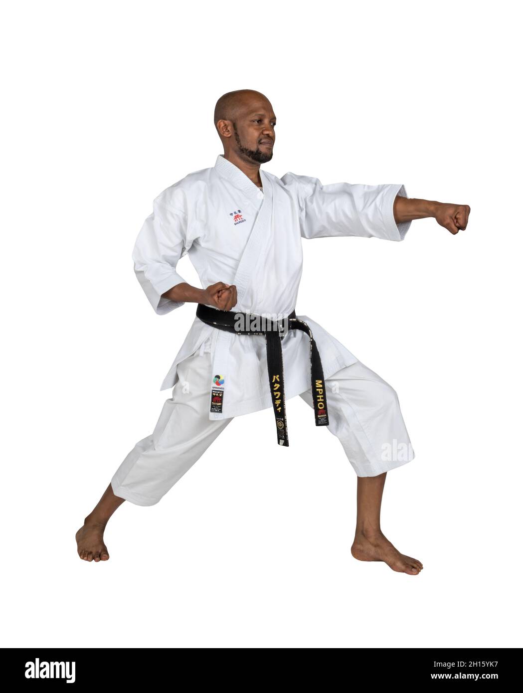 african american karate young guy white background Stock Photo