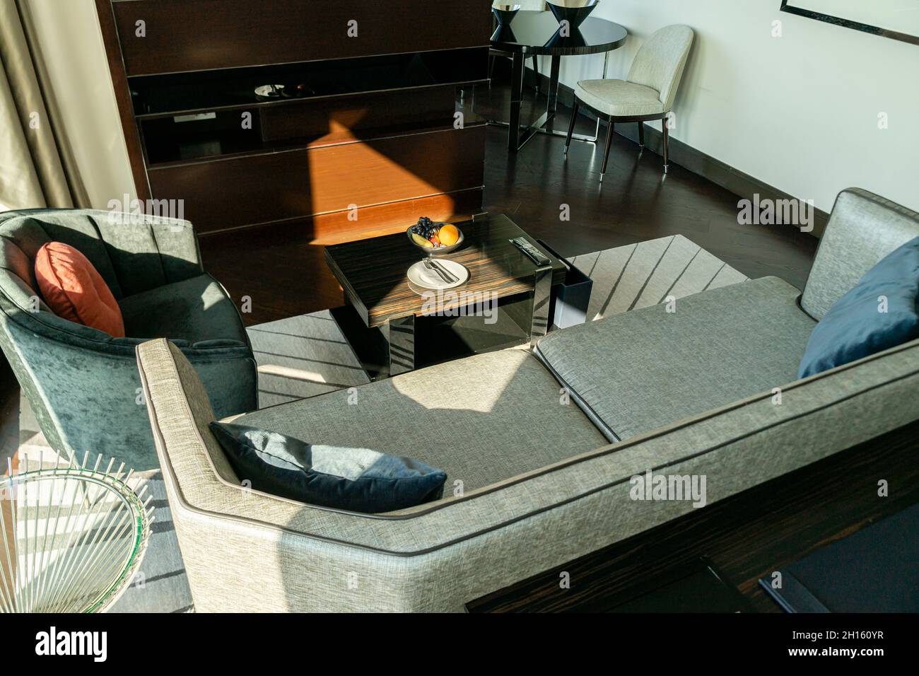 Luxurious living room in junior suite in The Ritz-Carlton, Astana hotel, Kazakhstan Stock Photo