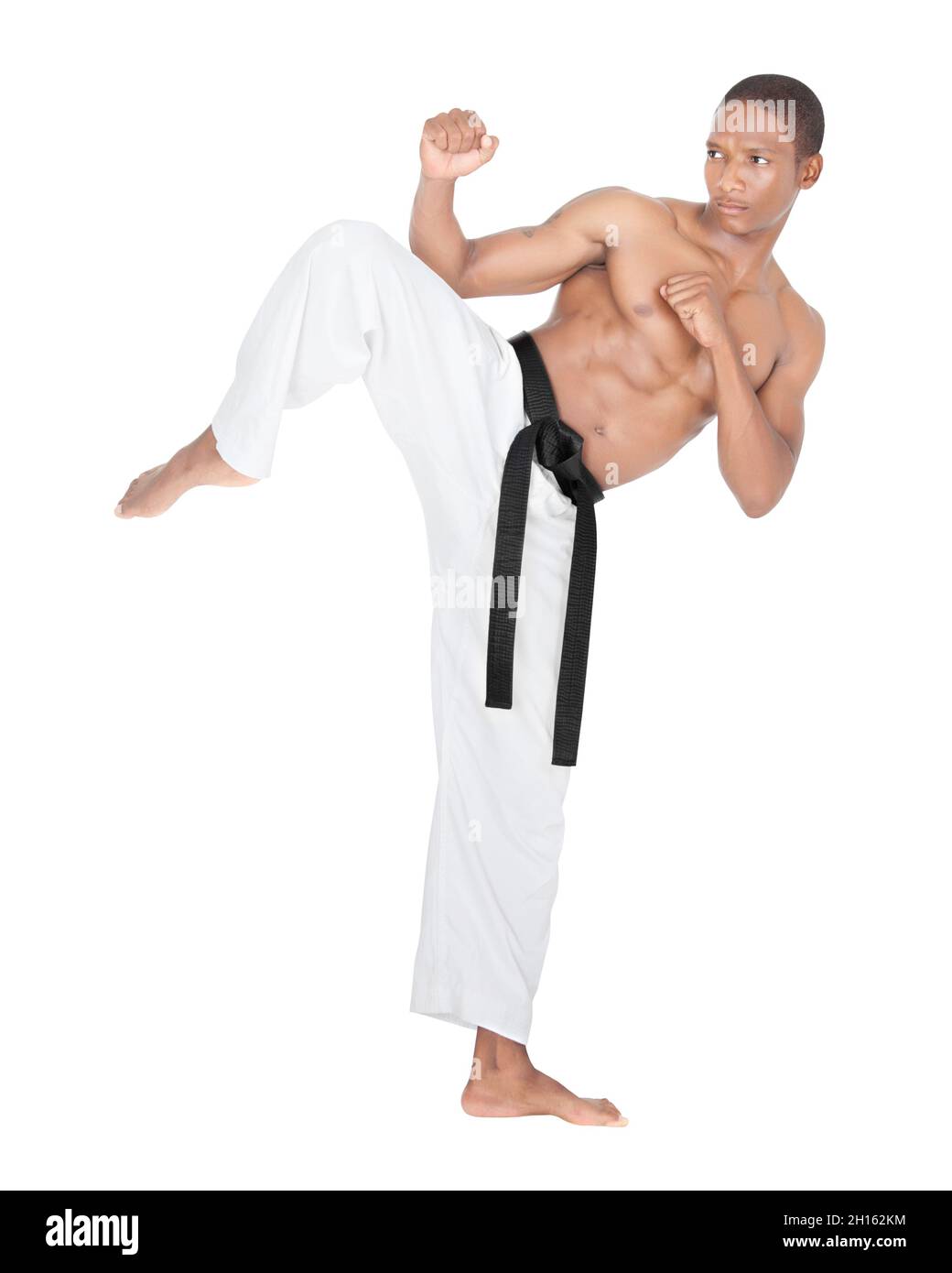 african american karate young guy white background Stock Photo