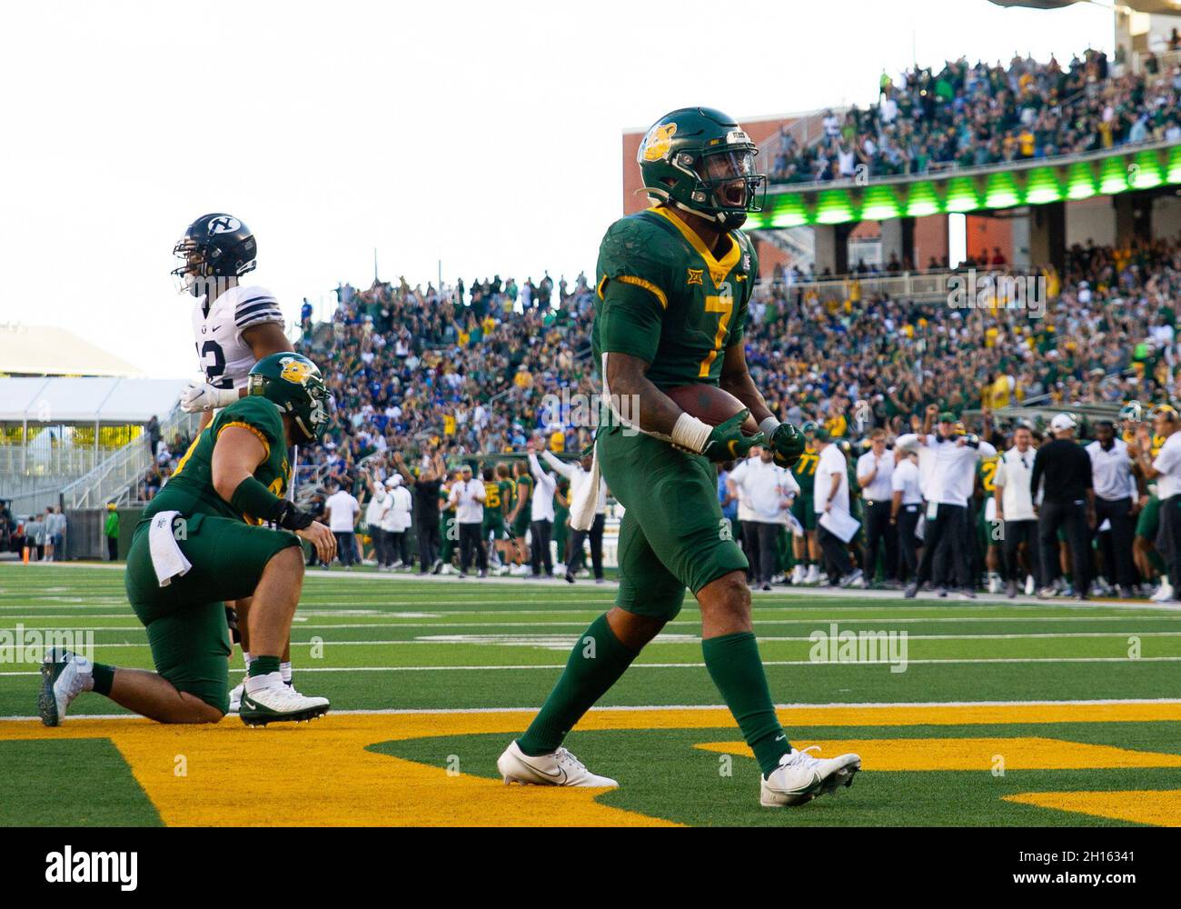 October 16 2021 Baylor Bears running back Abram Smith (7) celebrates scoring a touchdown during
