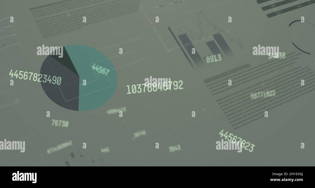 Digital image of multiple changing numbers against financial data ...