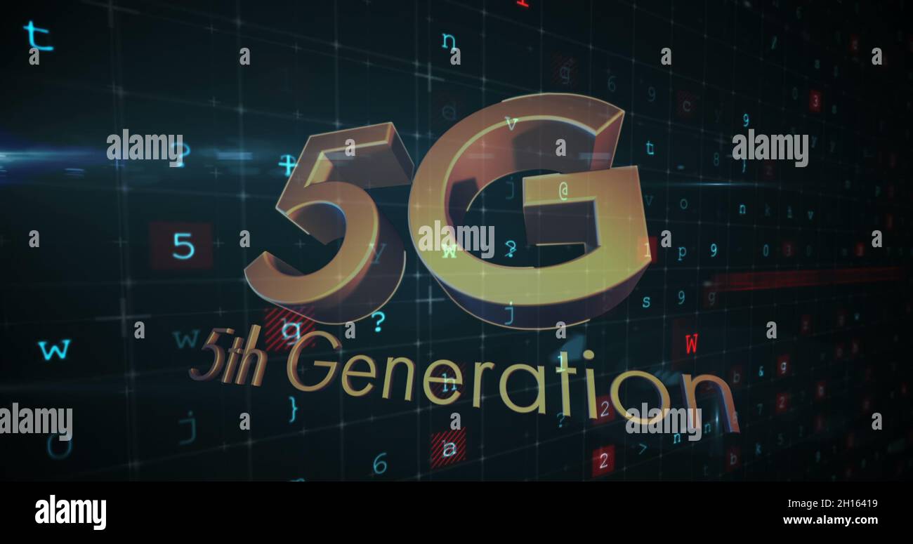 Image of 5g 5th generation text over cyber attack warning text in ...