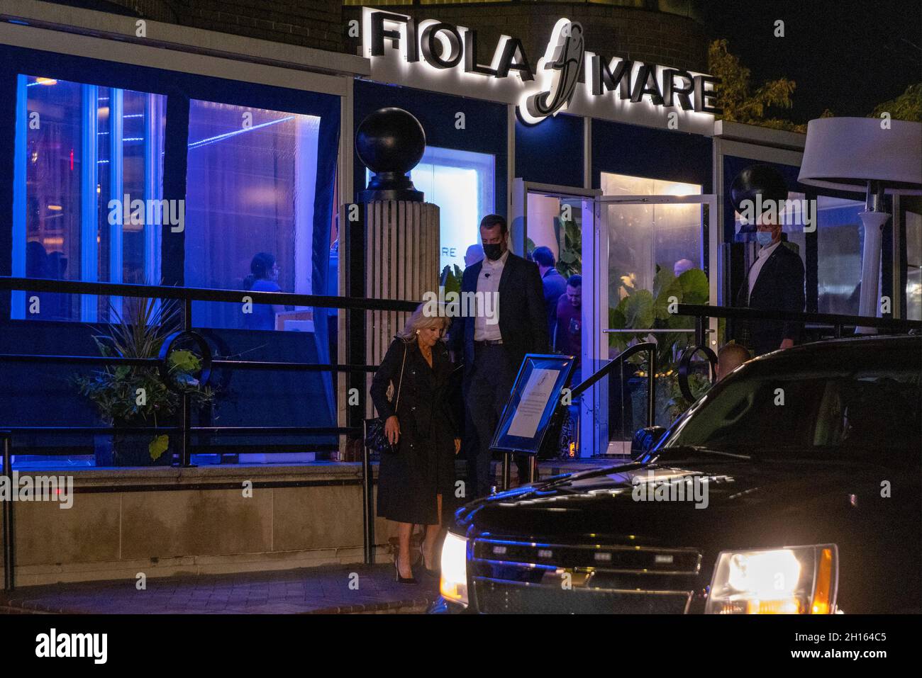 First Lady Jill Biden walks outside Fiola Mare restaurant in Washington