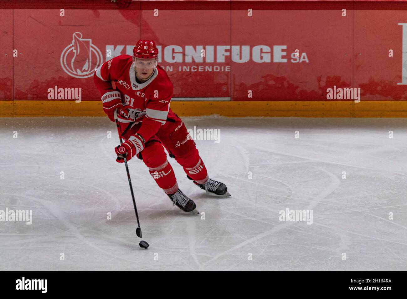 Lausanne, Switzerland. 10th June, 2021. Ronalds Kennis of Lausanne Hc is in  action during the 16th match of the 2021-2022 Swiss National League Season  with the Lausanne Hc and SCL Tigers (Photo