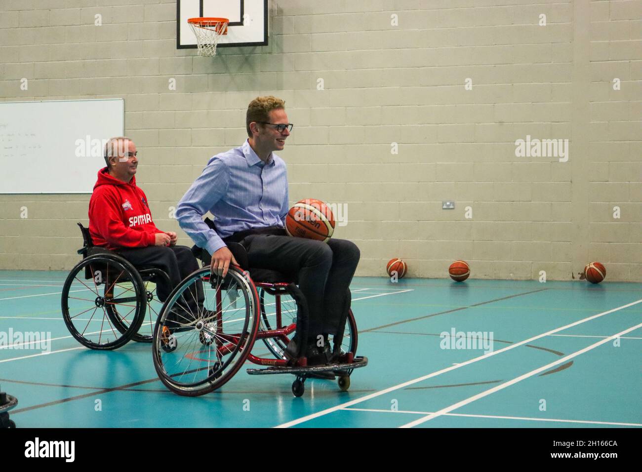 Stoke-on-Trent MP's join the Stoke Spitfires wheelchair basketball team for a game in Stoke-on-Trent Stock Photo