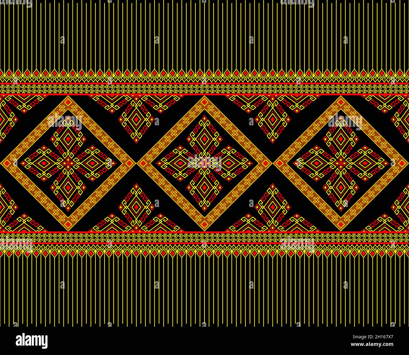 Yellow Red Native or Tribe Seamless Pattern on Black Background in ...