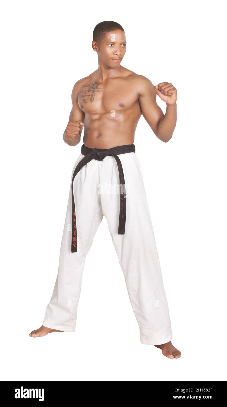 african american young karate guy isolated on white background Stock Photo