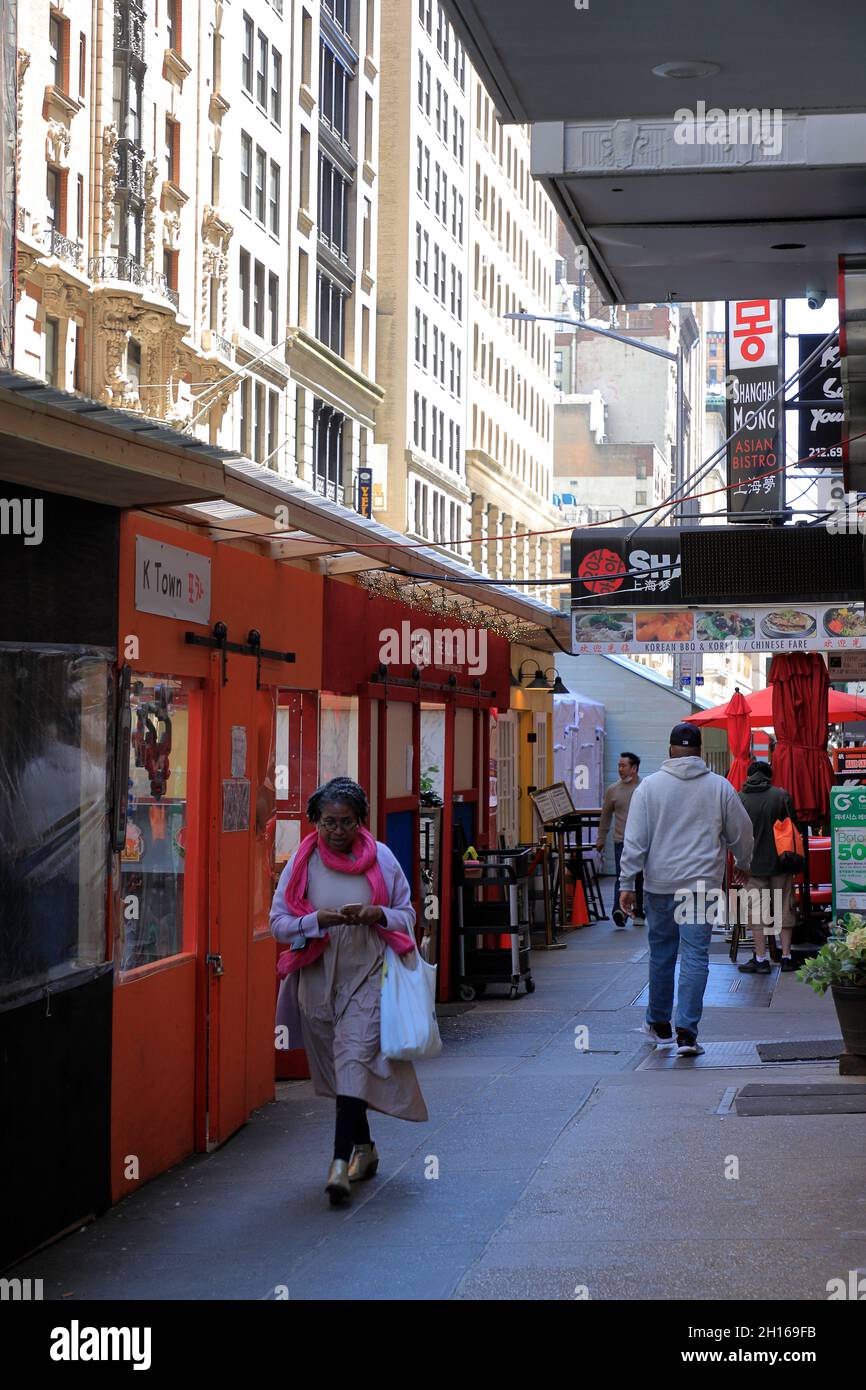 Outdoor dining huts in Korean town 32th street during Covid19 pandemic