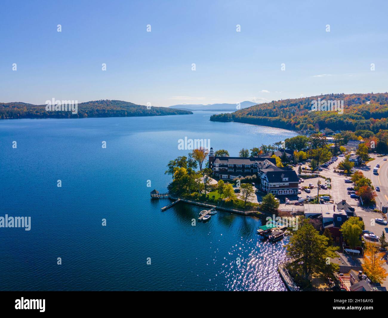 Waterfront of Meredith Bay in Lake Winnipesaukee at Meredith town