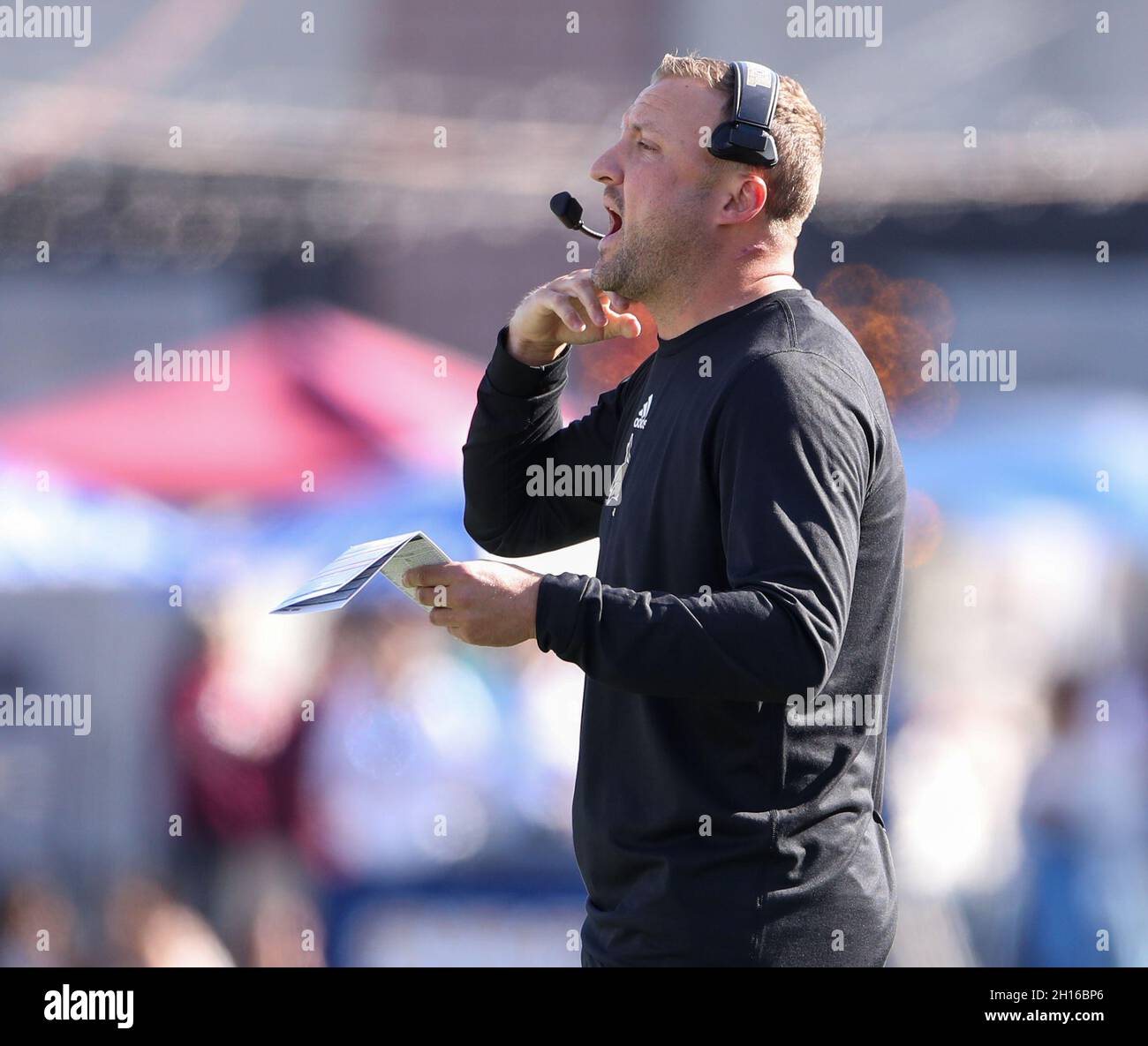October 16, 2021: Texas State Bobcats head coach Jake Spavital during an NCAA football game between Texas State and Troy on October 16, 2021 in San Marcos, Texas. (Credit Image: © Scott Coleman/ZUMA Press Wire) Stock Photo