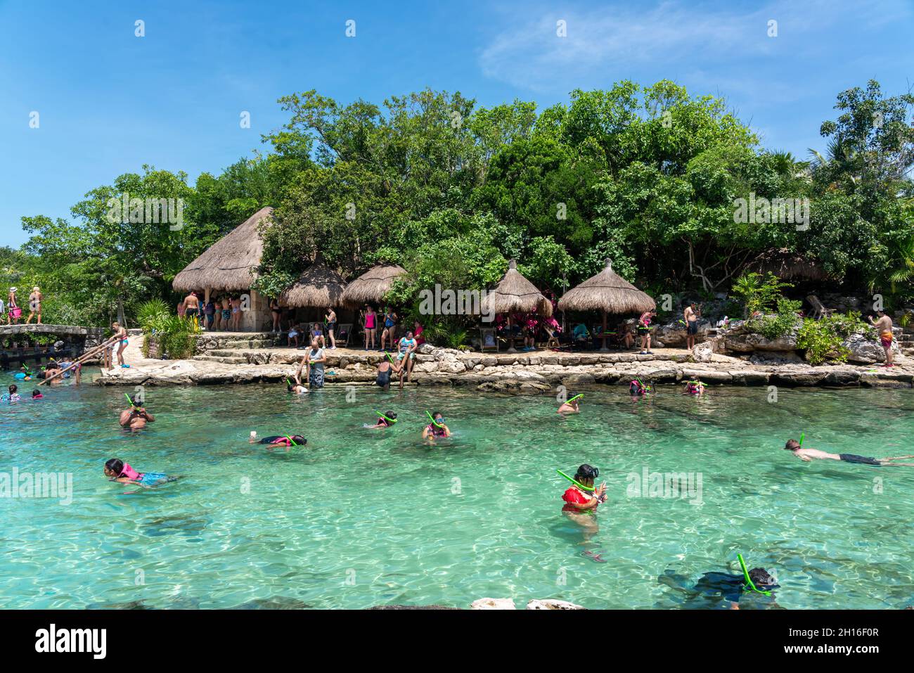 Cancun, Mexico September 13, 2021 Snorkeling at XCaret park on the Mayan Riviera resort Stock