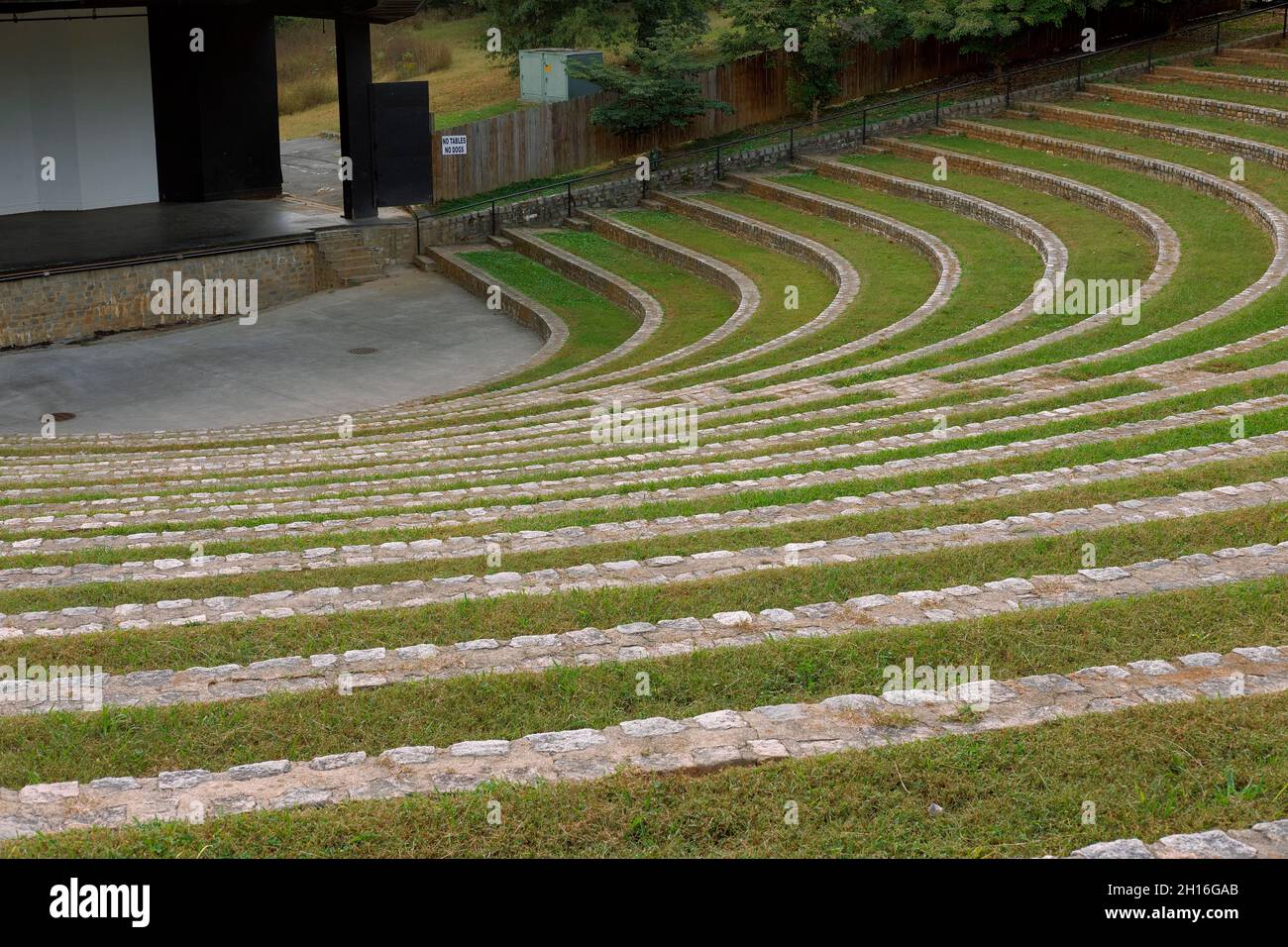 Curved seats of the 2400 seat capacity Dogwood Dell Ampitheater in Richmond, VA's Byrd Park. Stock Photo