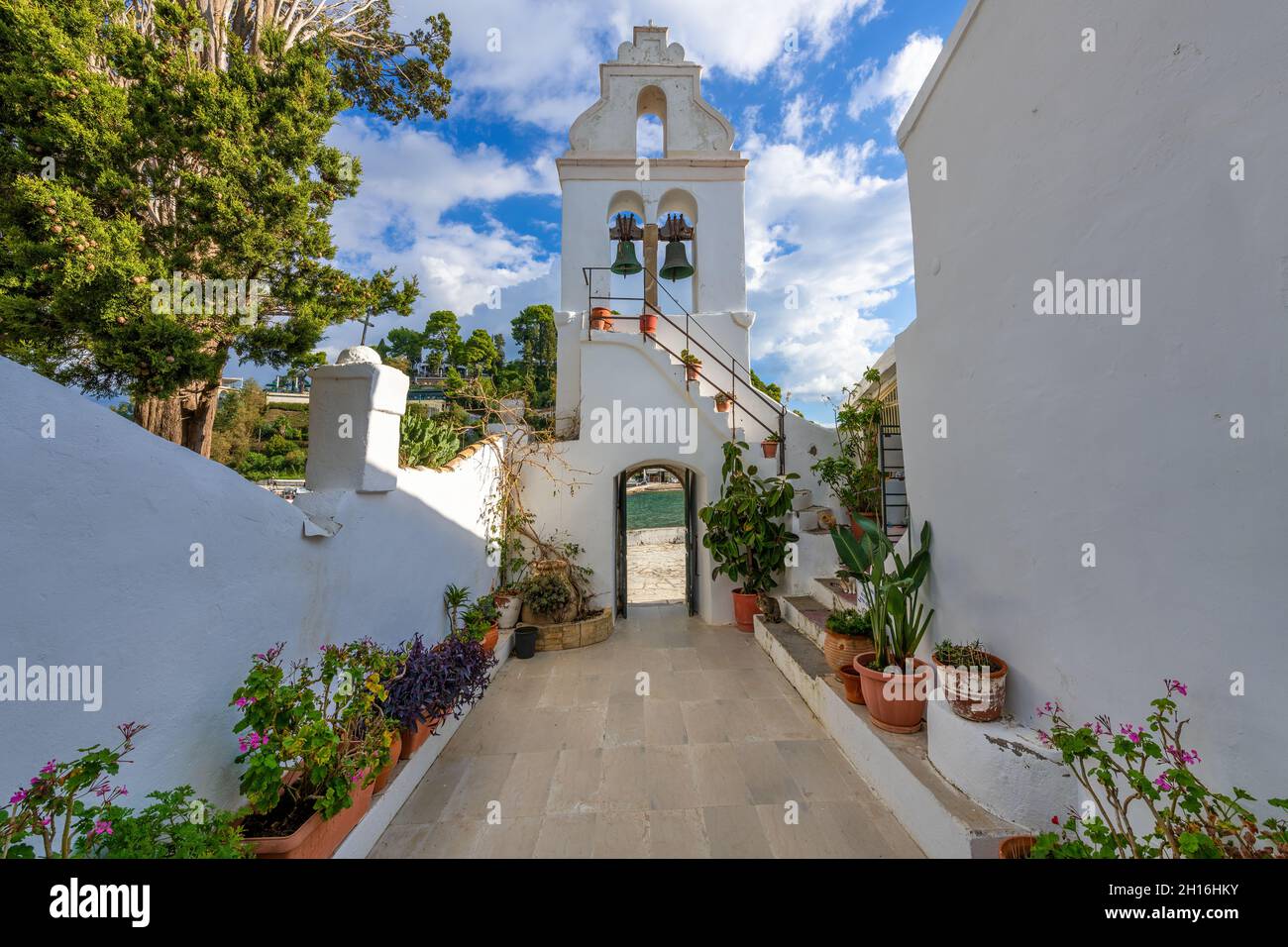 Corfu, Greece ; October 15, 2021 - A view of the Vlacherna Monastery, Corfu, Greece. Stock Photo