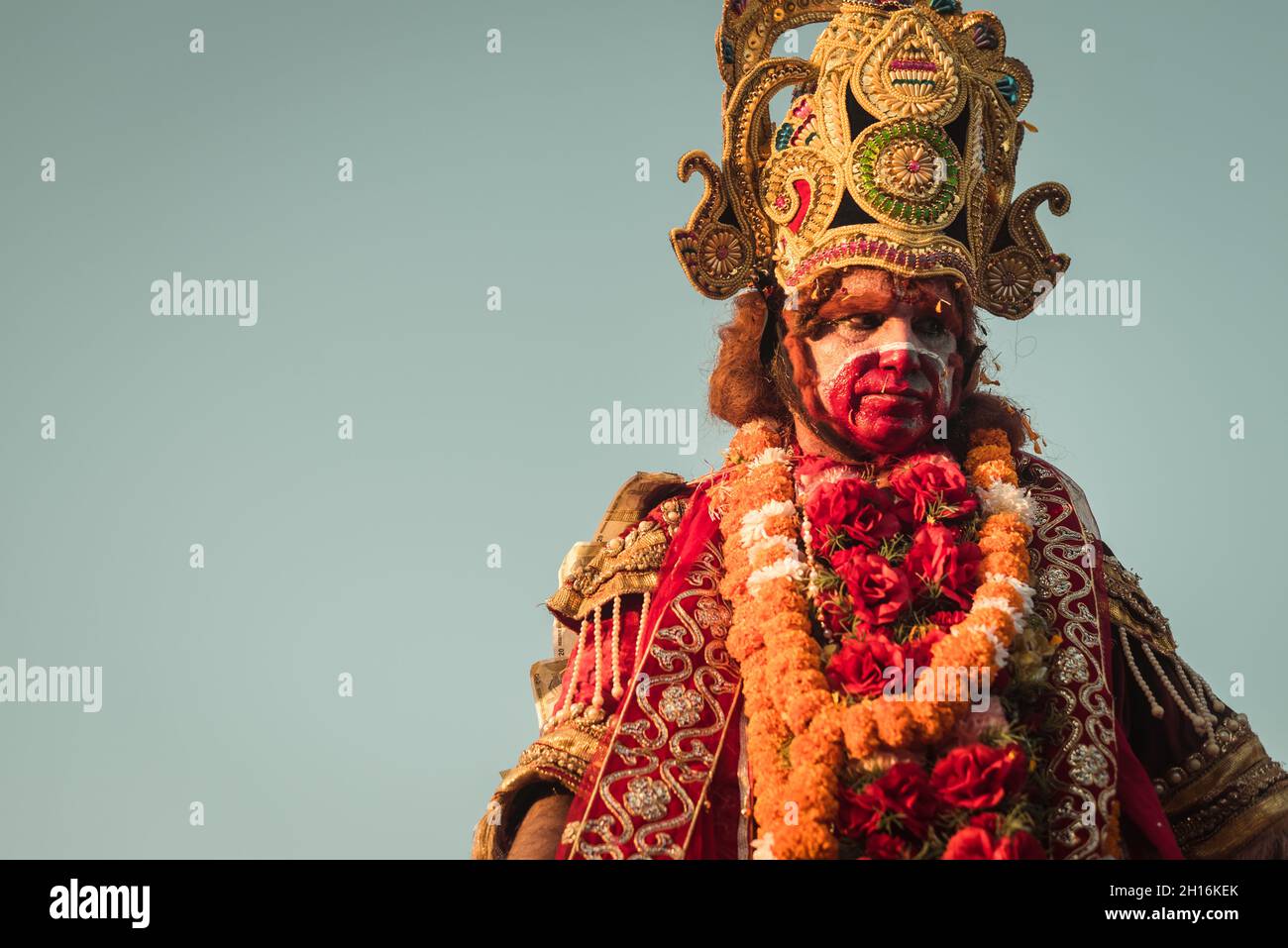 Portrait shot of Lord Hanuman during Diwali festival in India Stock Photo