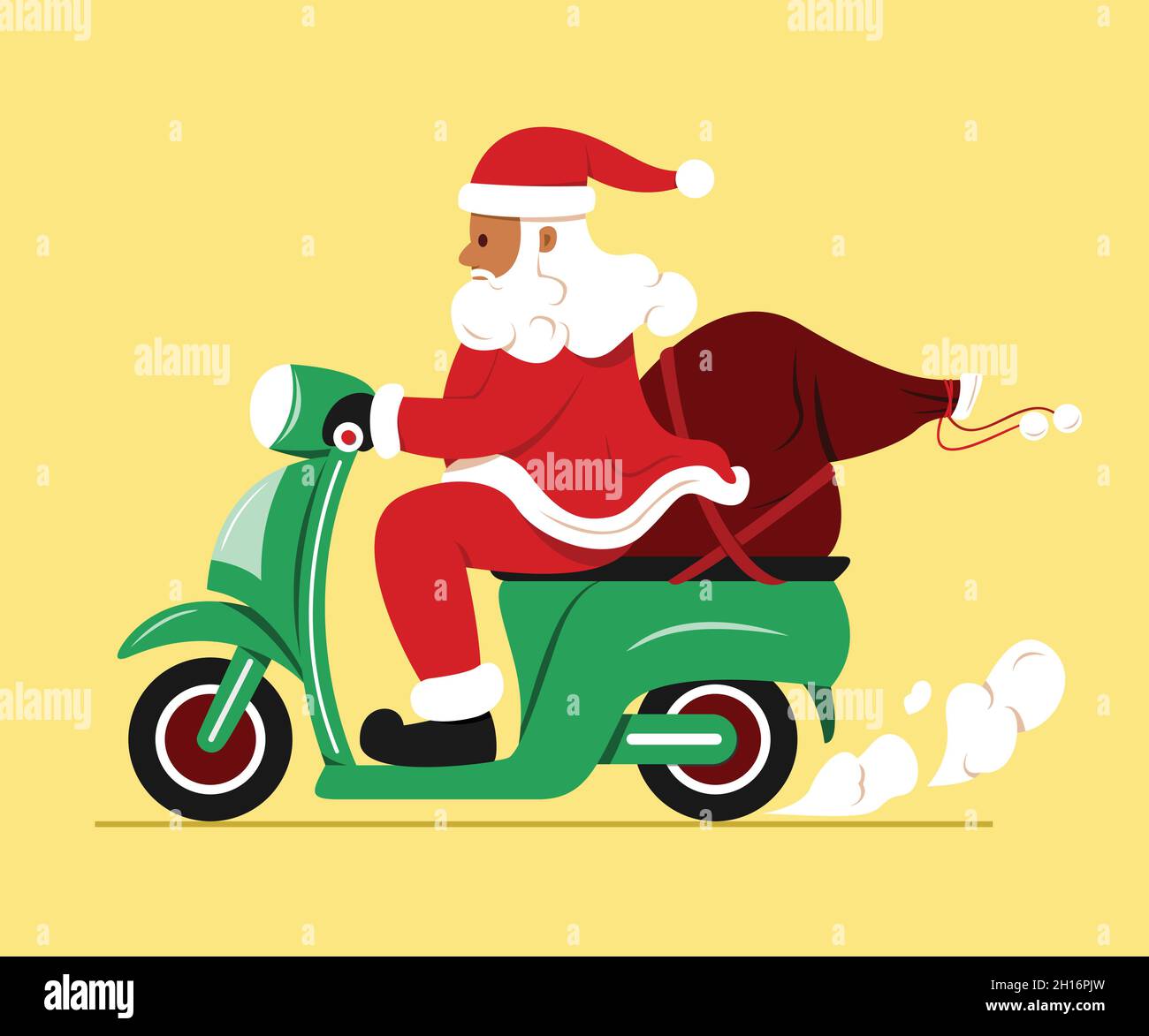 The Santa Claus Ride a Motorcycle with a Bag of Gift Stock Vector Image