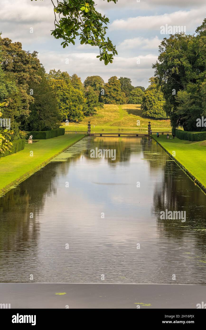 Scenic landscapes and parkland and water features near Fountains abbey Stock Photo