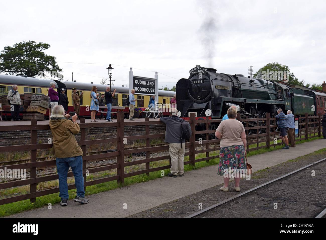 Rail Enthusiasts Photographing Ex British Railways 9F Steam Locomotive 