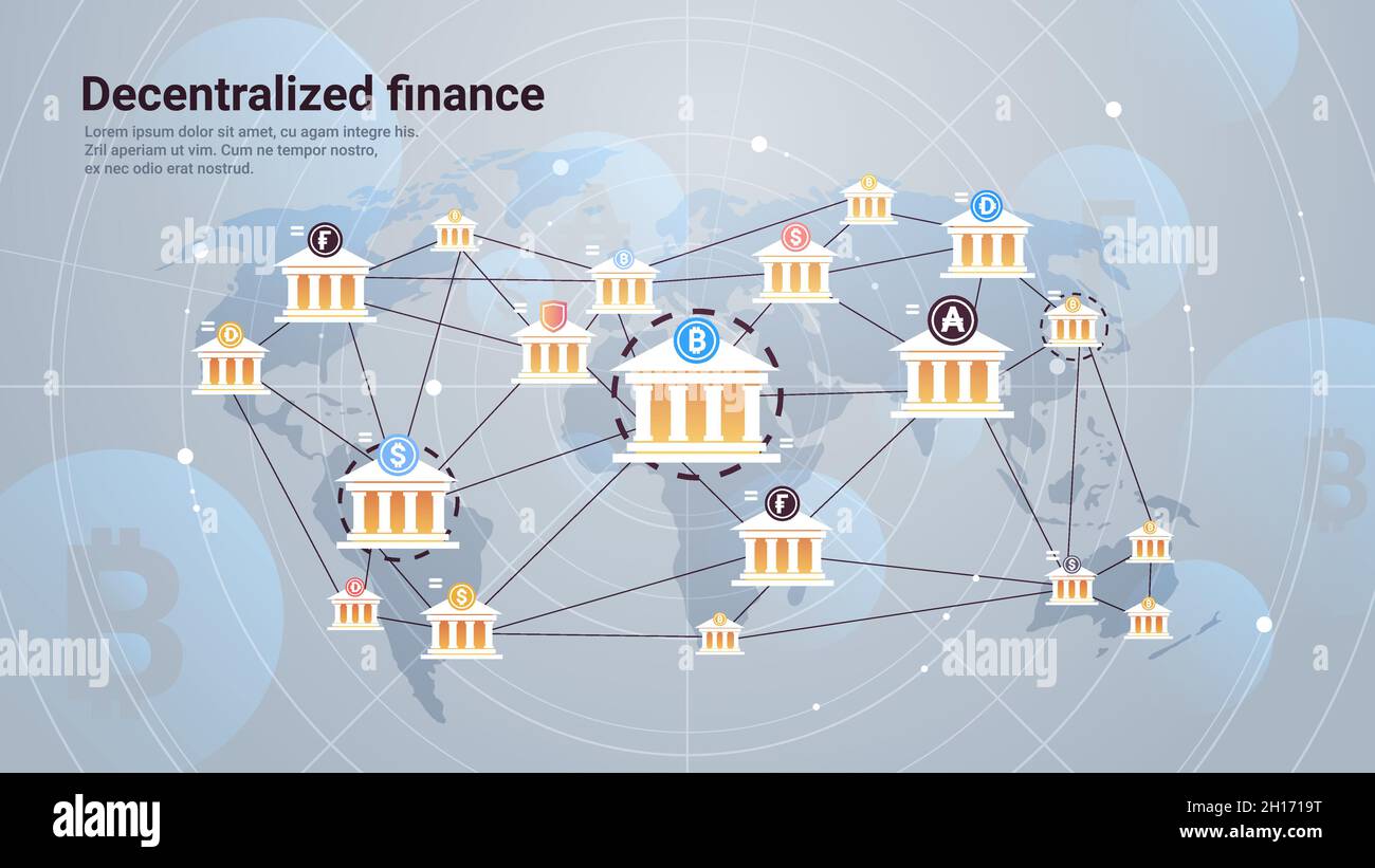 DeFi decentralized finance system cryptocurrency and blockchain technology  concept horizontal Stock Vector Image & Art - Alamy
