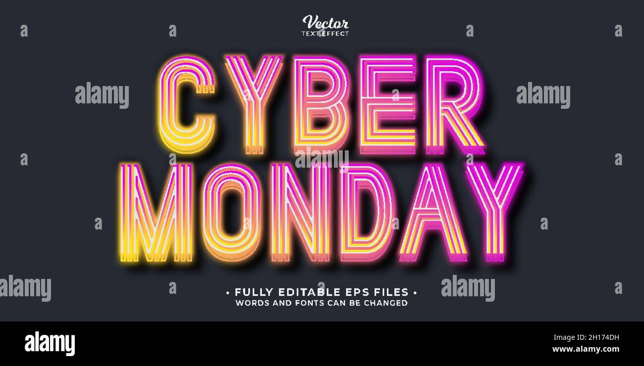 cyber monday sale text effect fully editable vector image Stock Vector