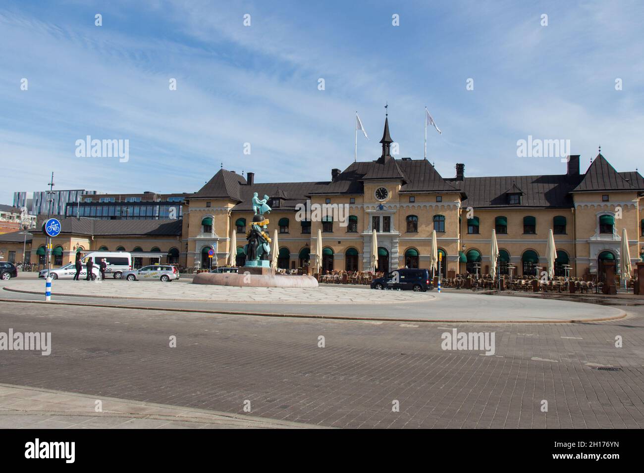Sweden, Uppsala - April 19 2019: front view of the central railway station old building on April 19 2019 in Uppsala, Sweden. Stock Photo