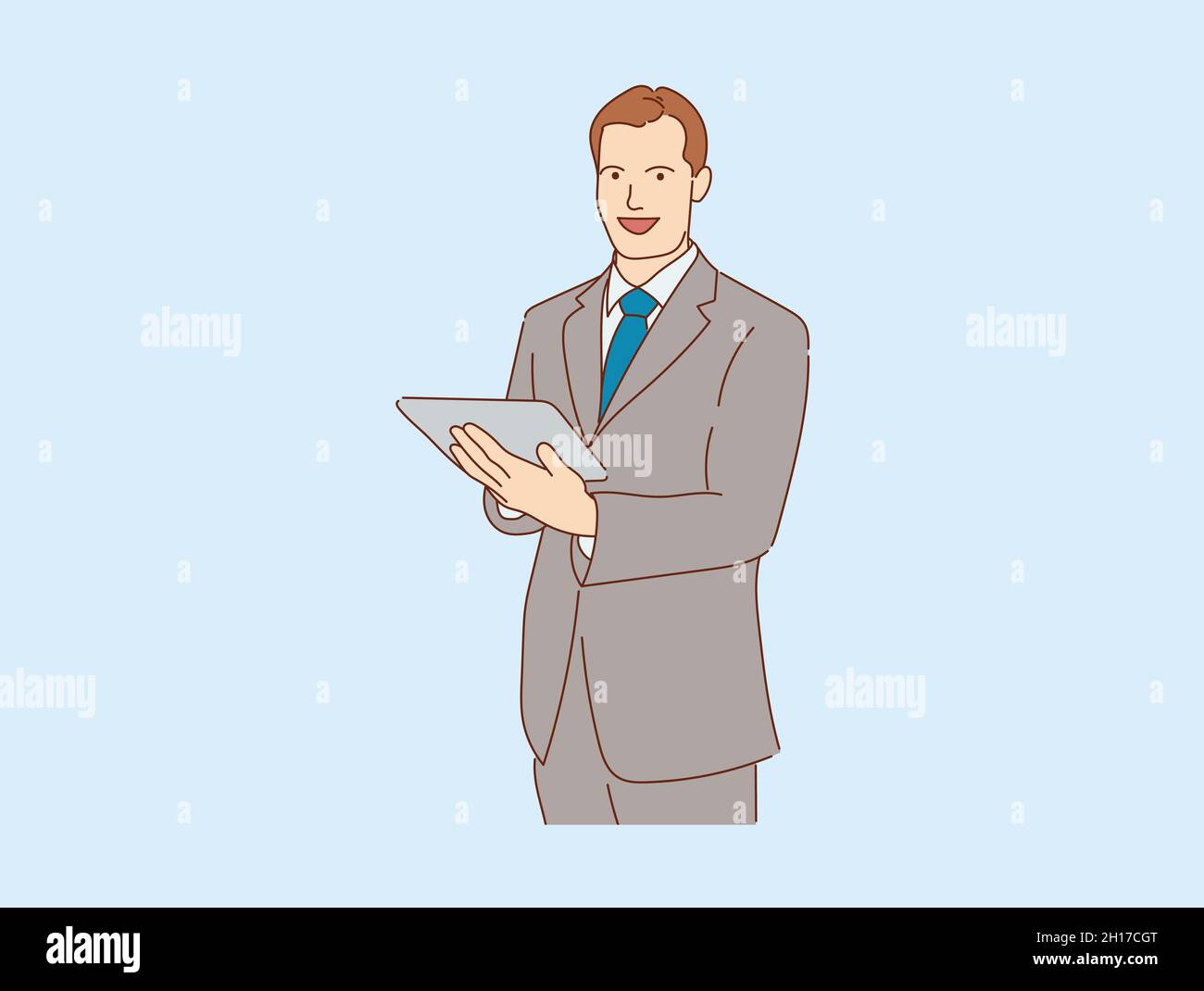 Handsome young businessman Happy smiling standing isolated , vector ...