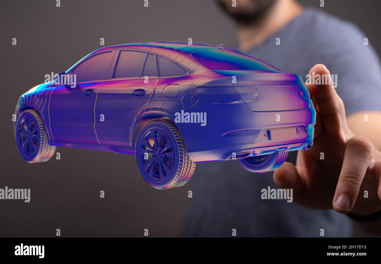 A person presenting the virtual projection of autonomous online car ...