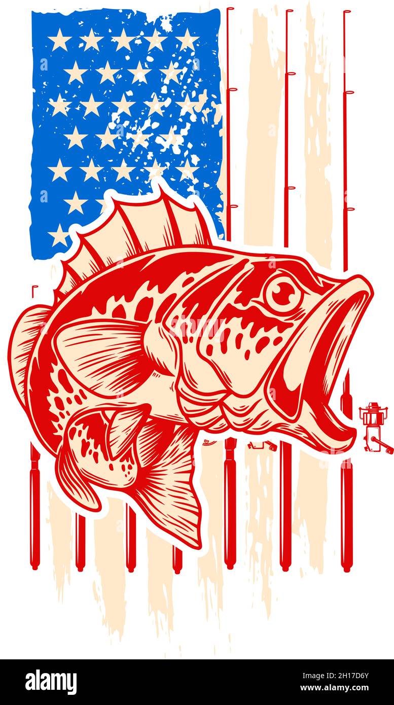 Bass Fish Vintage American Flag PNG File Graphic by SunandMoon  Creative  Fabrica