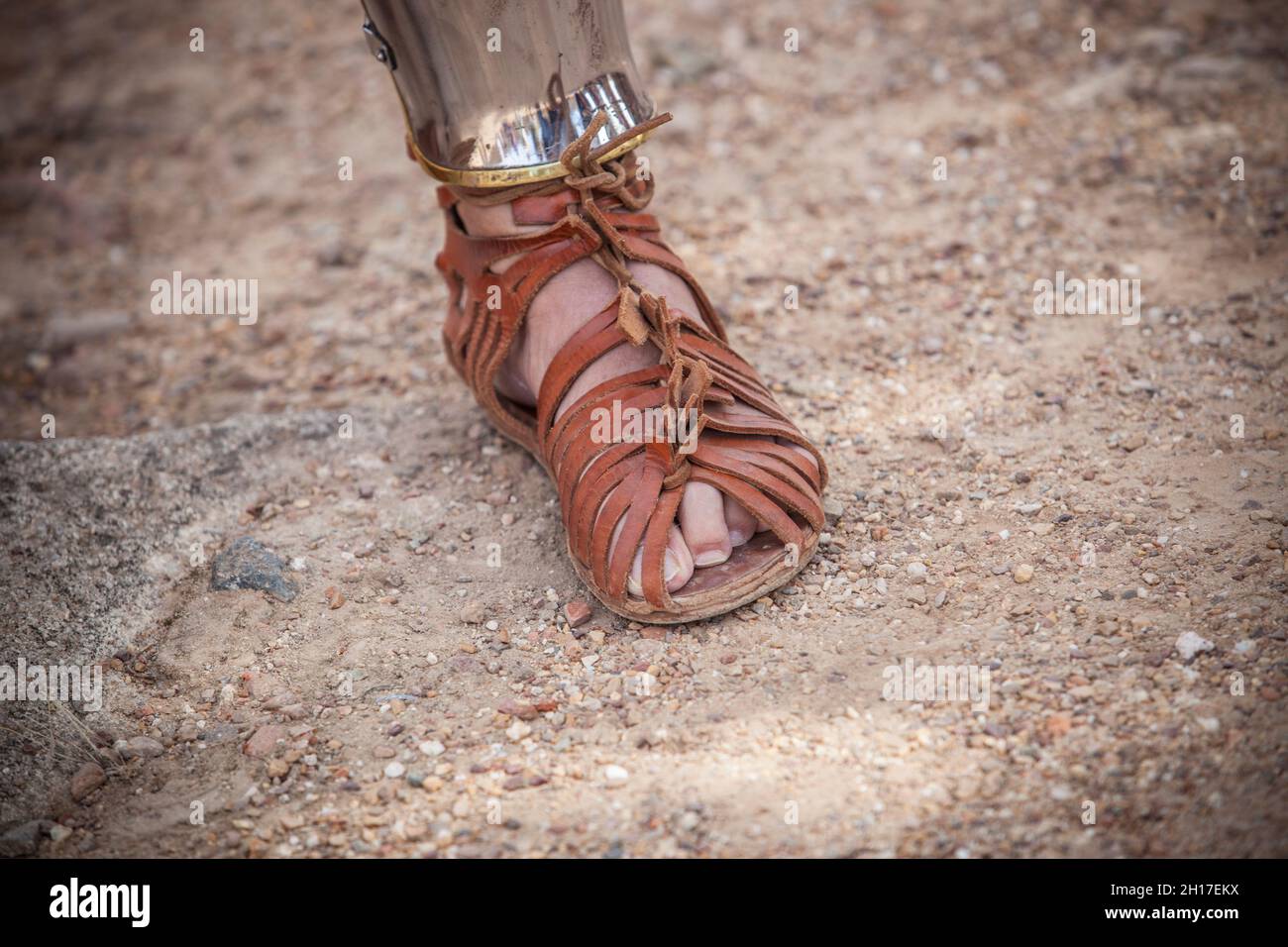 Roman legionary foot-soldier wearing a caliga. Reproduction Stock Photo