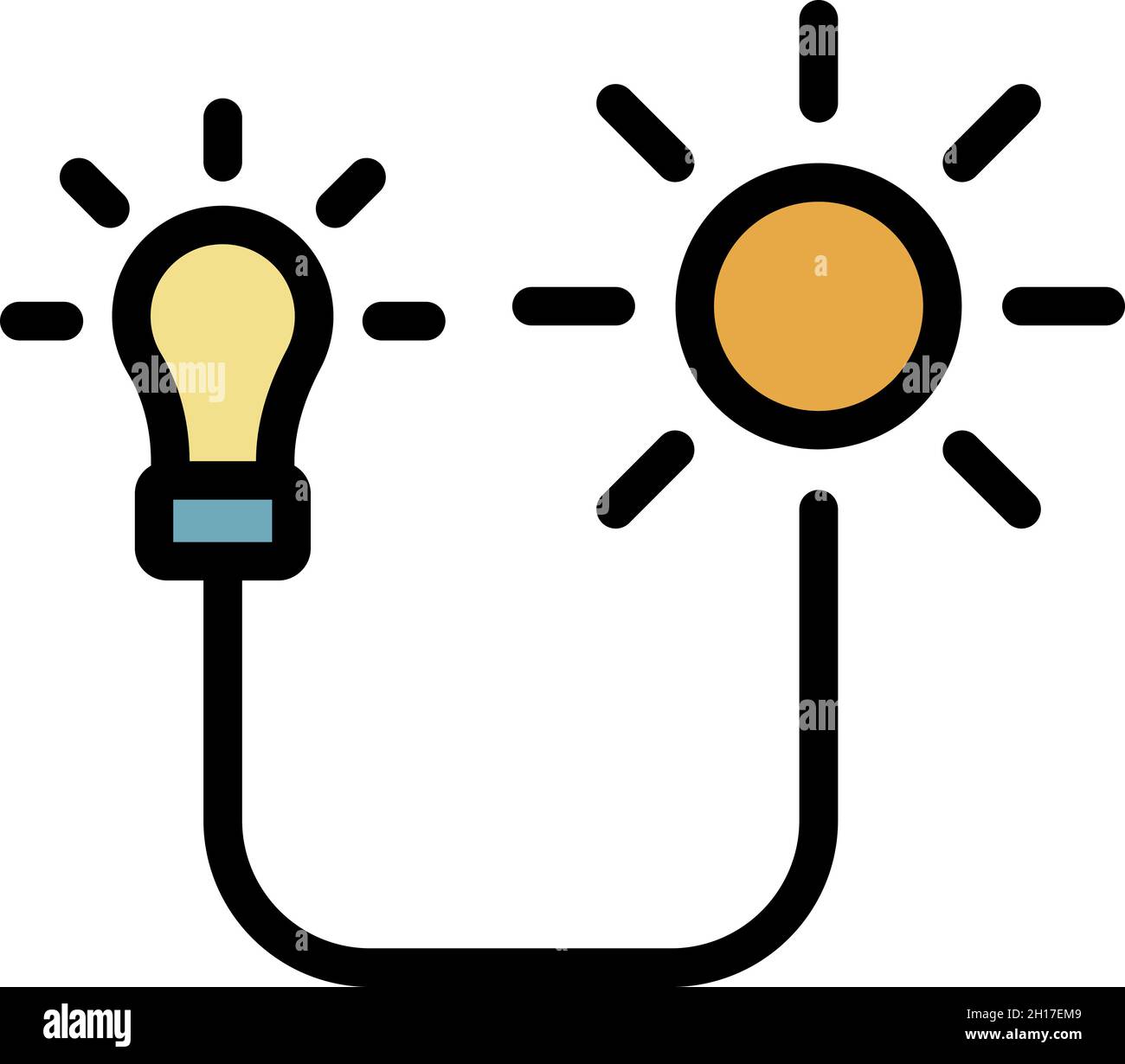 Solar energy bulb icon. Outline solar energy bulb vector icon color ...