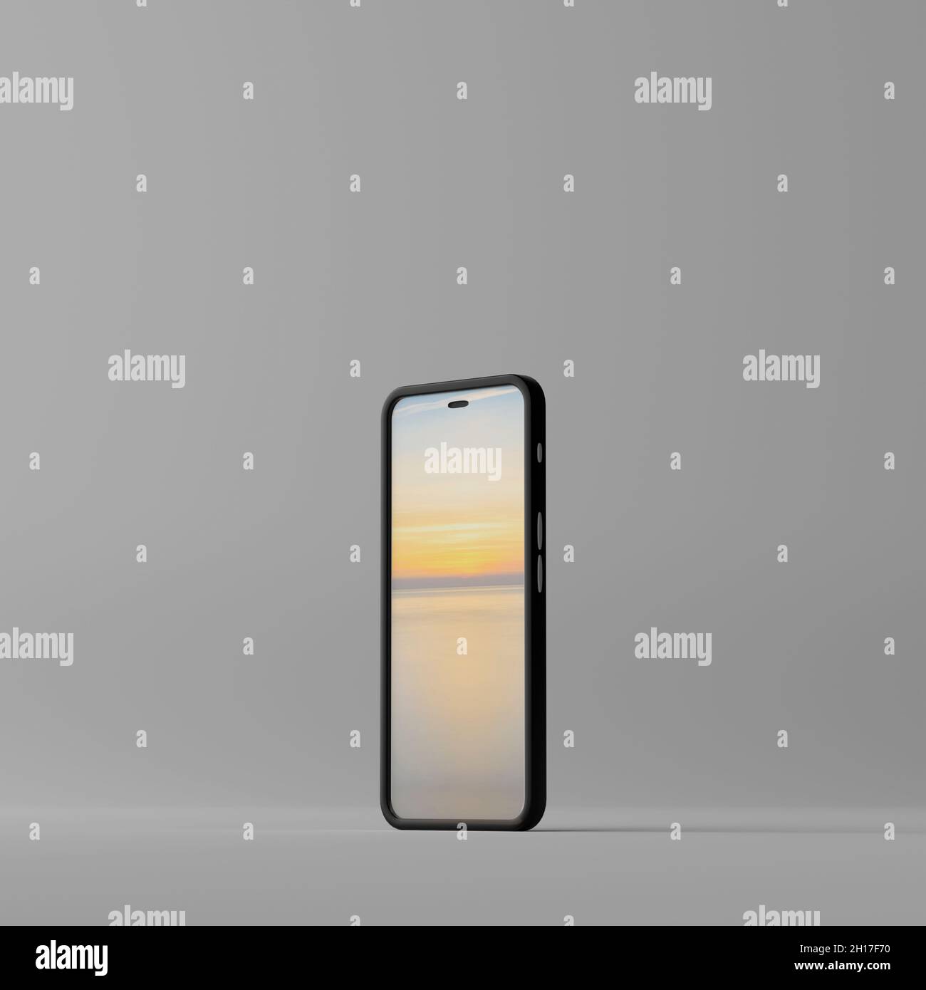 A Smartphone mockup with blank white screen on a grey background. 3D ...