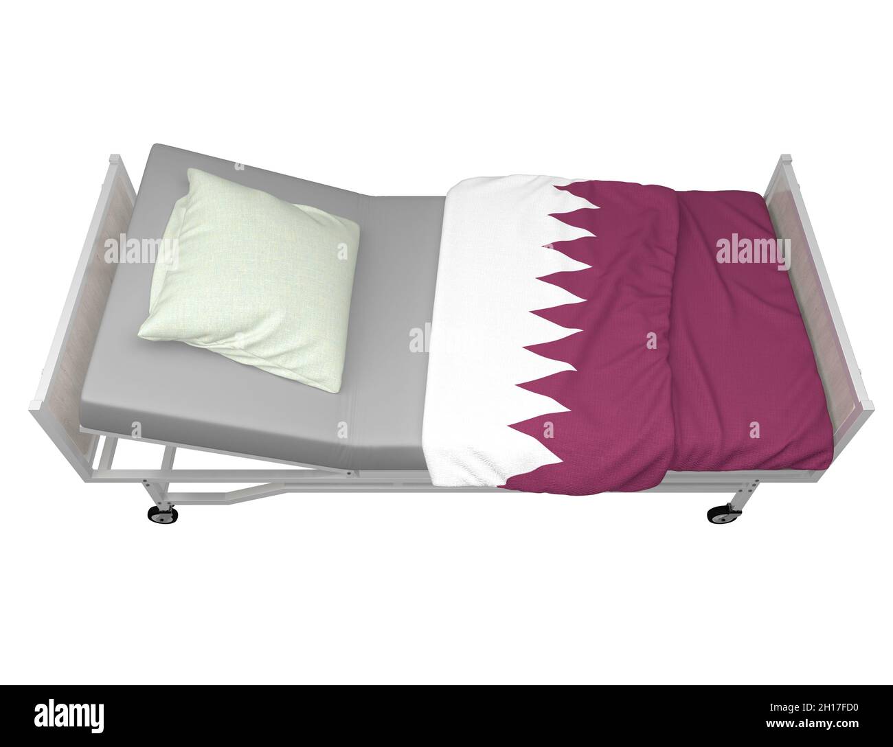 hospital bed with Qatar flag isolated on white. 3d rendering Stock Photo Alamy