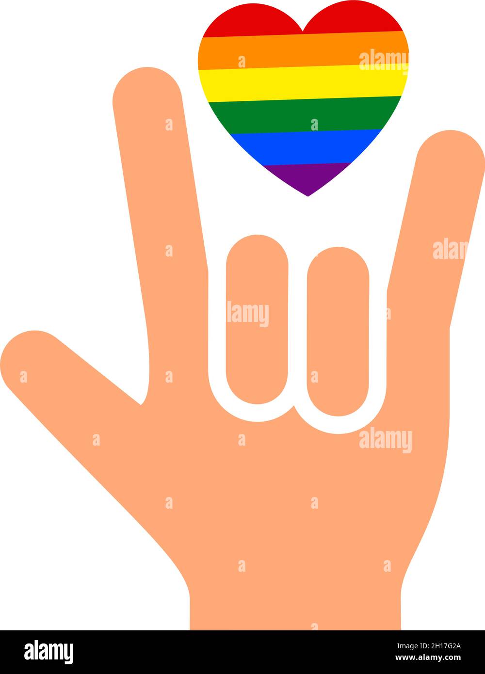 Hand Gesture Rock On With Heart And Flag Of Pride Lgbt Drawn Fingers Hold Symbol Lgbtq Stock