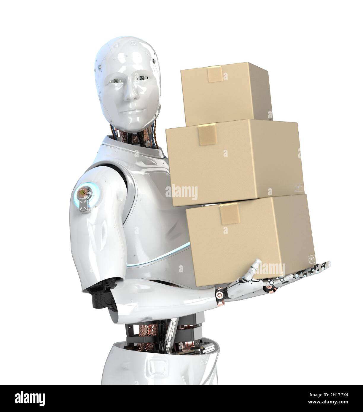 Automatic warehouse concept with 3d rendering automation robot work in ...
