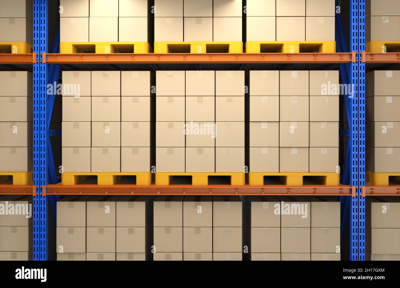 3d rendering warehouse rack full with cardboard boxes Stock Photo - Alamy