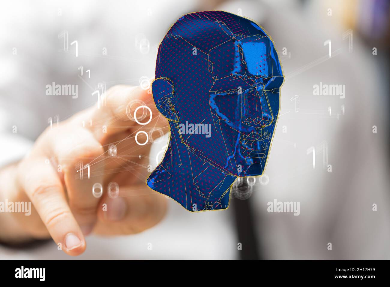 A close up of fingers touching 3D artificial Intelligence concept