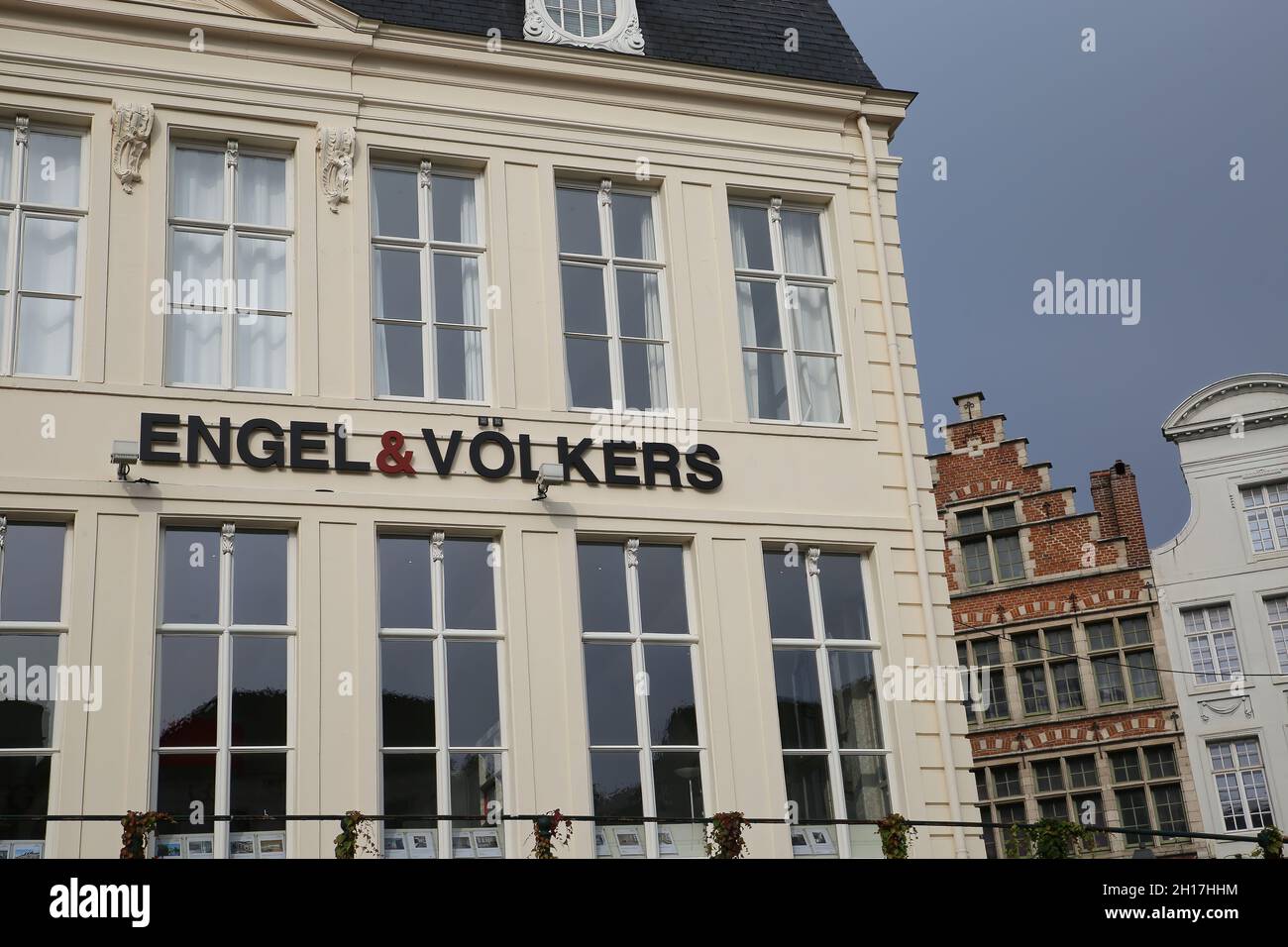 Ghent, Belgium October 9. 2021 View on house facade of ancient