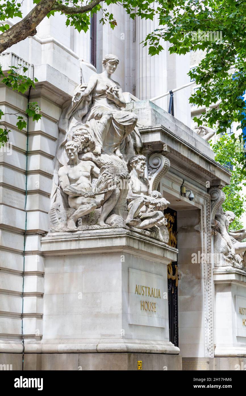 The Prosperity of Austraila sculpture by Harold Parker outside Australia House, Strand, London, UK Stock Photo