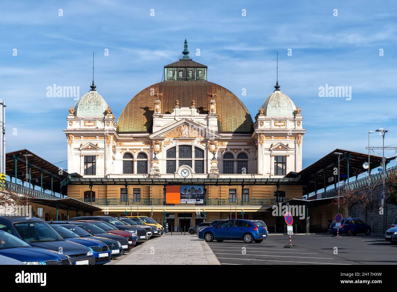 Main Railway Station building in Pilsen city, Czech Republic Stock Photo