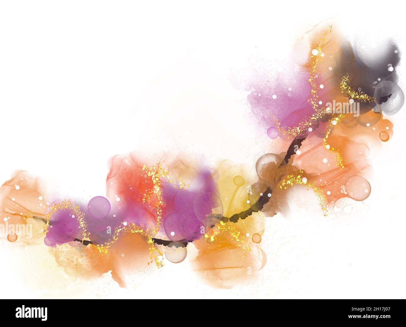 Abstract colorful flower art painting background alcohol ink technique on white Stock Photo