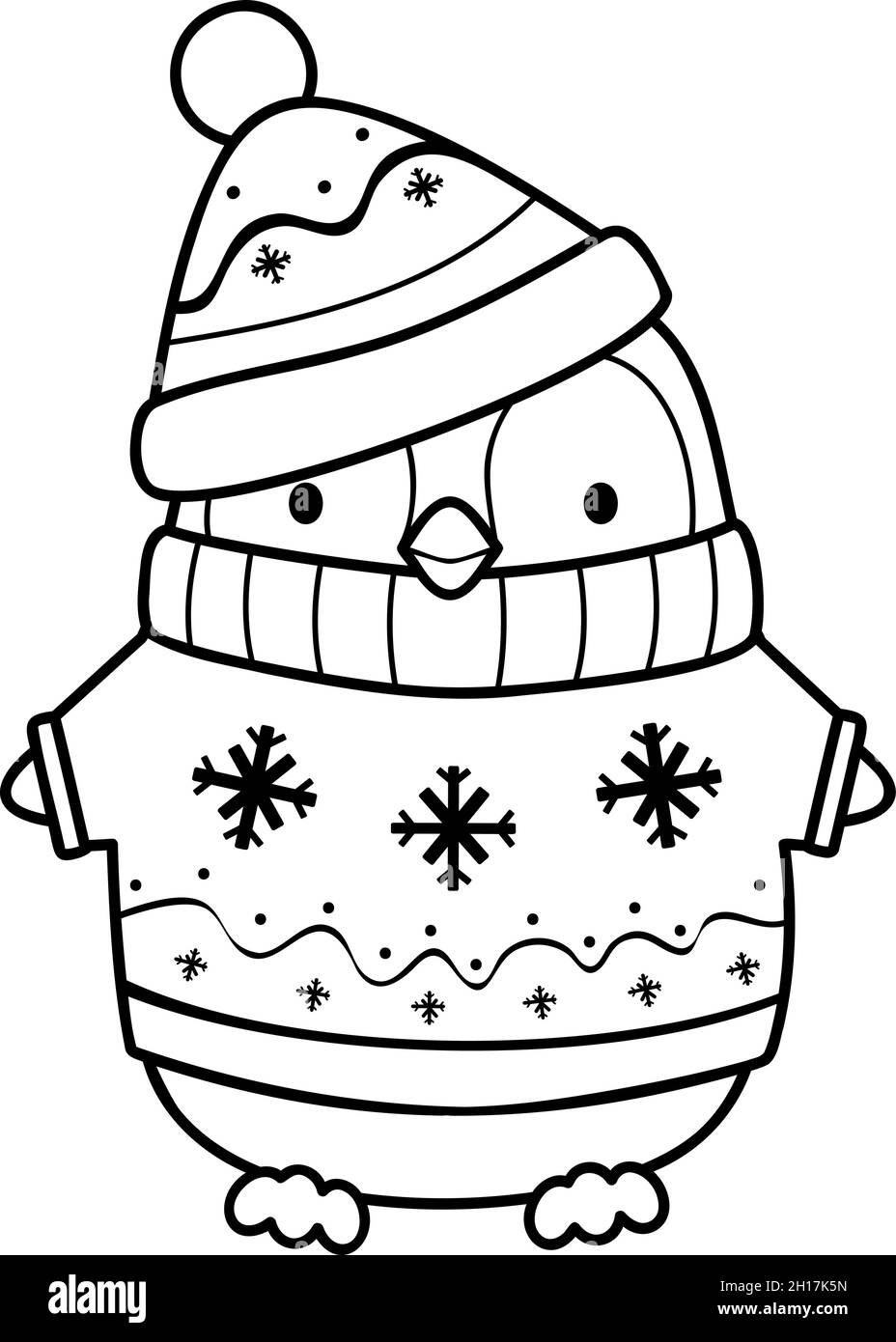 Christmas coloring book or page. Christmas penguin black and white ...