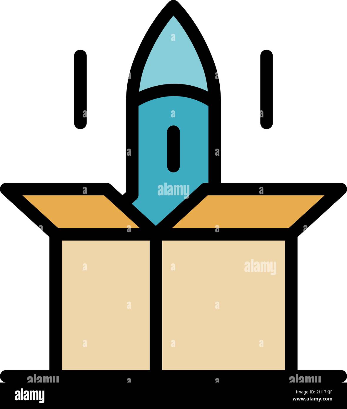 Rocket carton box icon. Outline rocket carton box vector icon color ...