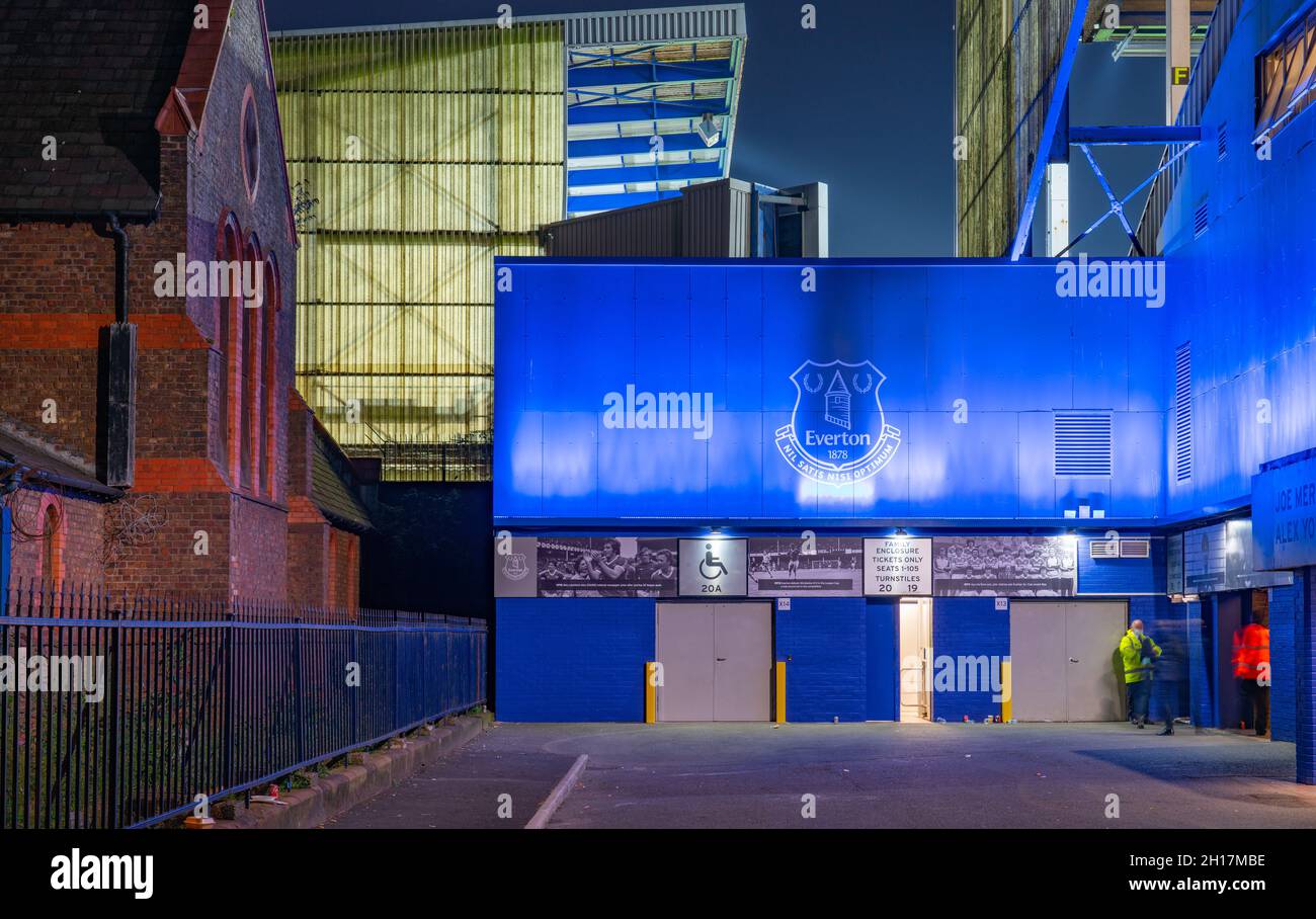 Goodison Park, the home of Everton Football Club since 1892, situated in the Walton district of Liverpool. Taken during a game in September 2021. Stock Photo