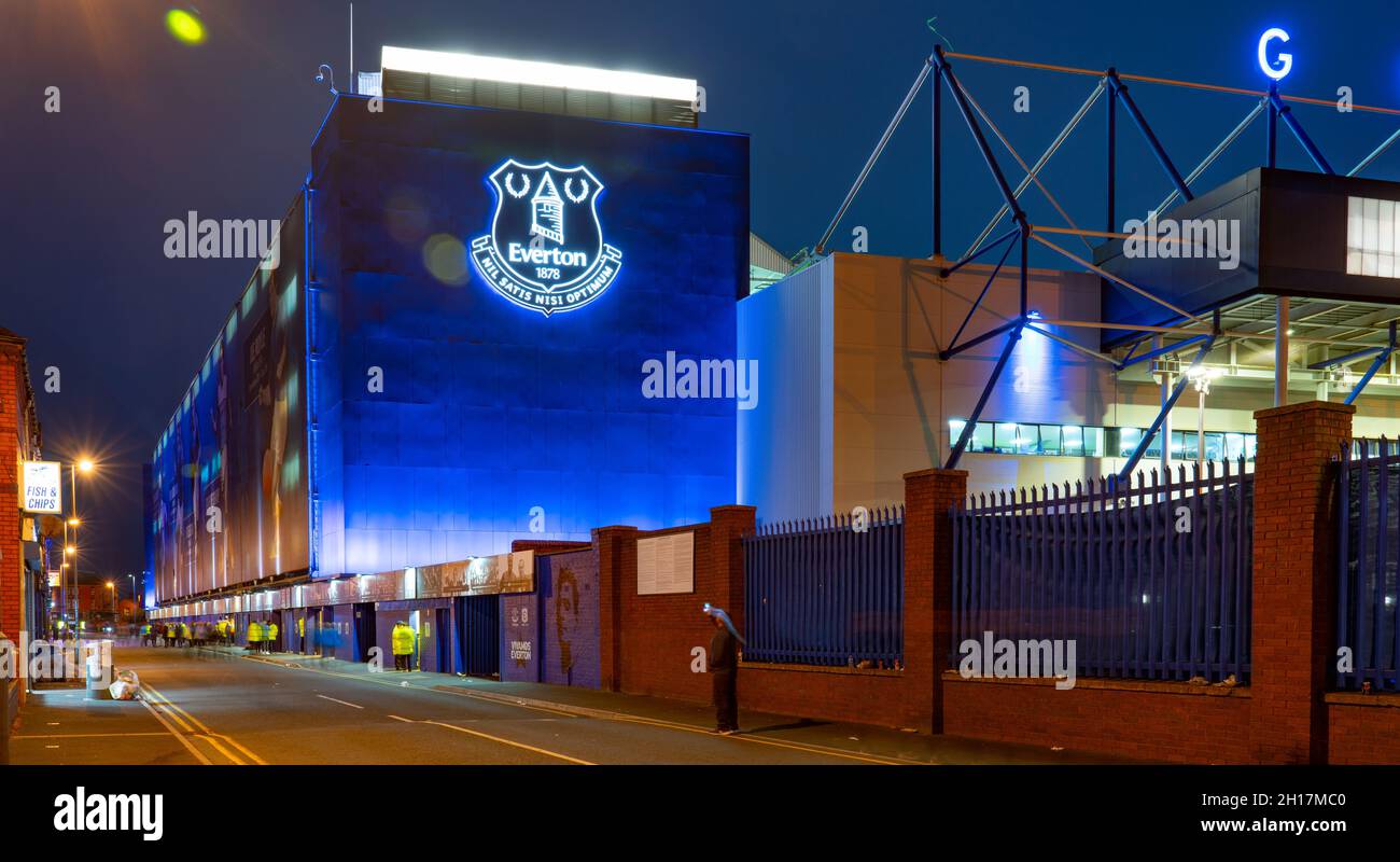 Goodison Park, the home of Everton Football Club since 1892, situated in the Walton district of Liverpool. Taken during a game in September 2021. Stock Photo