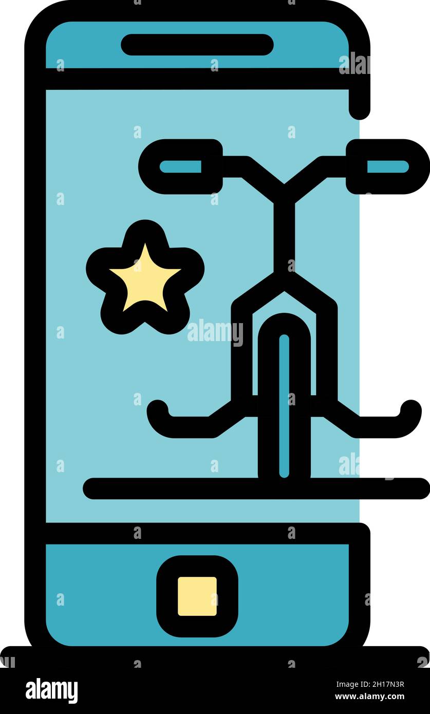 Bike rent phone icon. Outline bike rent phone vector icon color flat ...