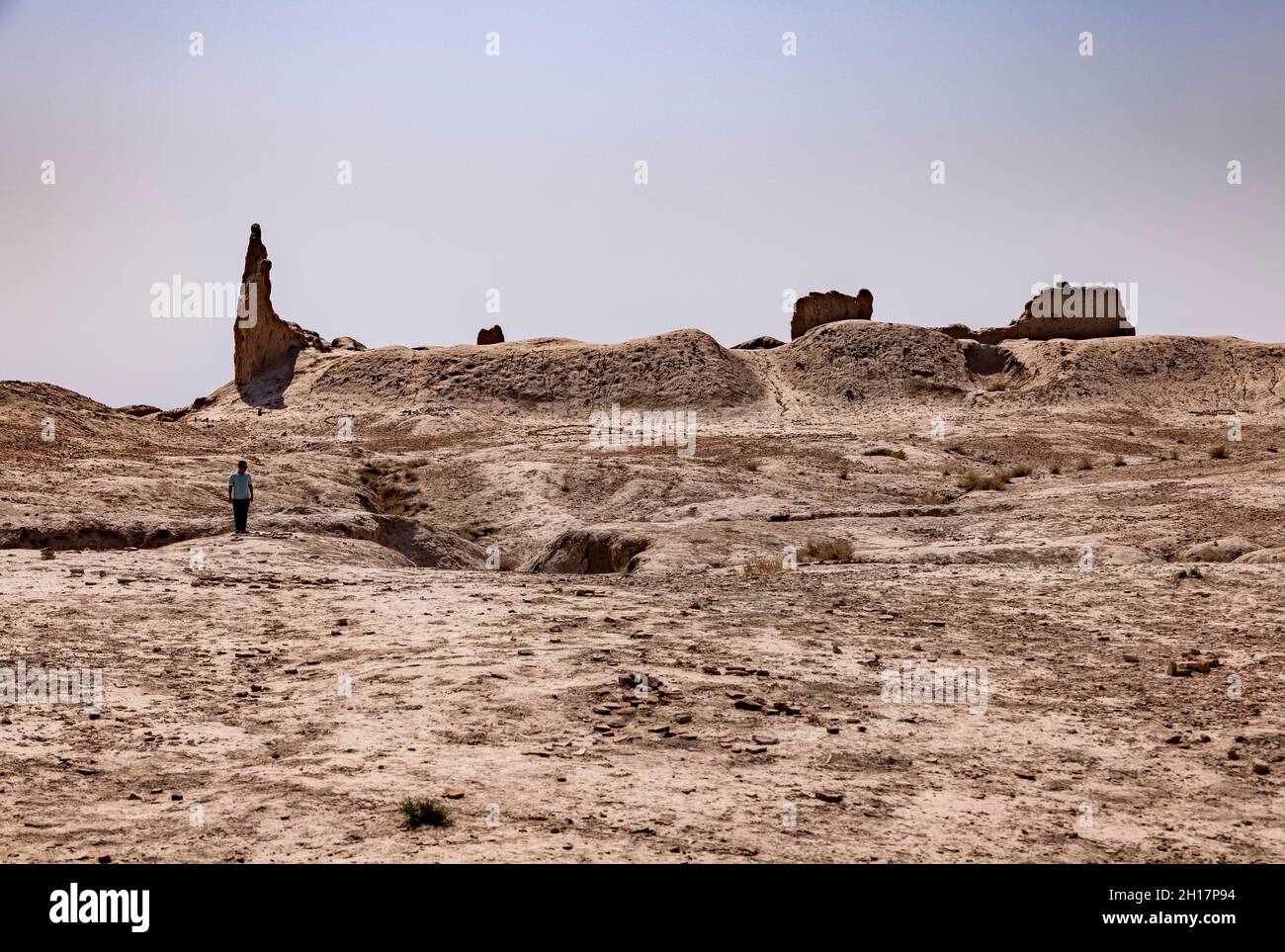 ruins of Gyaur Kala or The Fortress of the Infidels, beside Mizdarkhan, Karakalpakstan, Uzbekistan Stock Photo