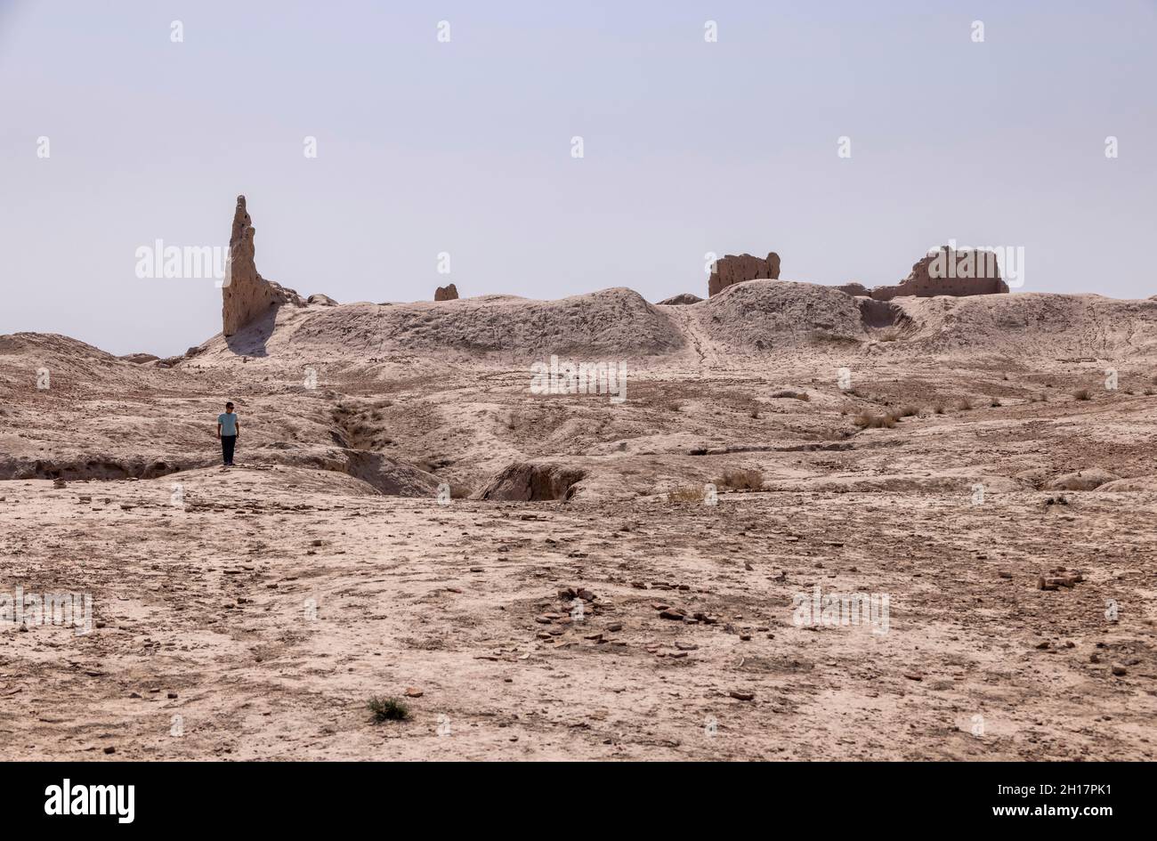 ruins of Gyaur Kala or The Fortress of the Infidels, beside Mizdarkhan, Karakalpakstan, Uzbekistan Stock Photo