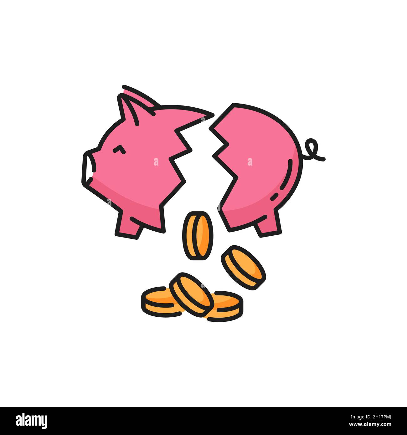 Broken piggy money bank with gold coins isolated flat line icon. Vector  financial economy and deposit, crisis and debt, loss money, save budget.  Debt Stock Vector Image & Art - Alamy