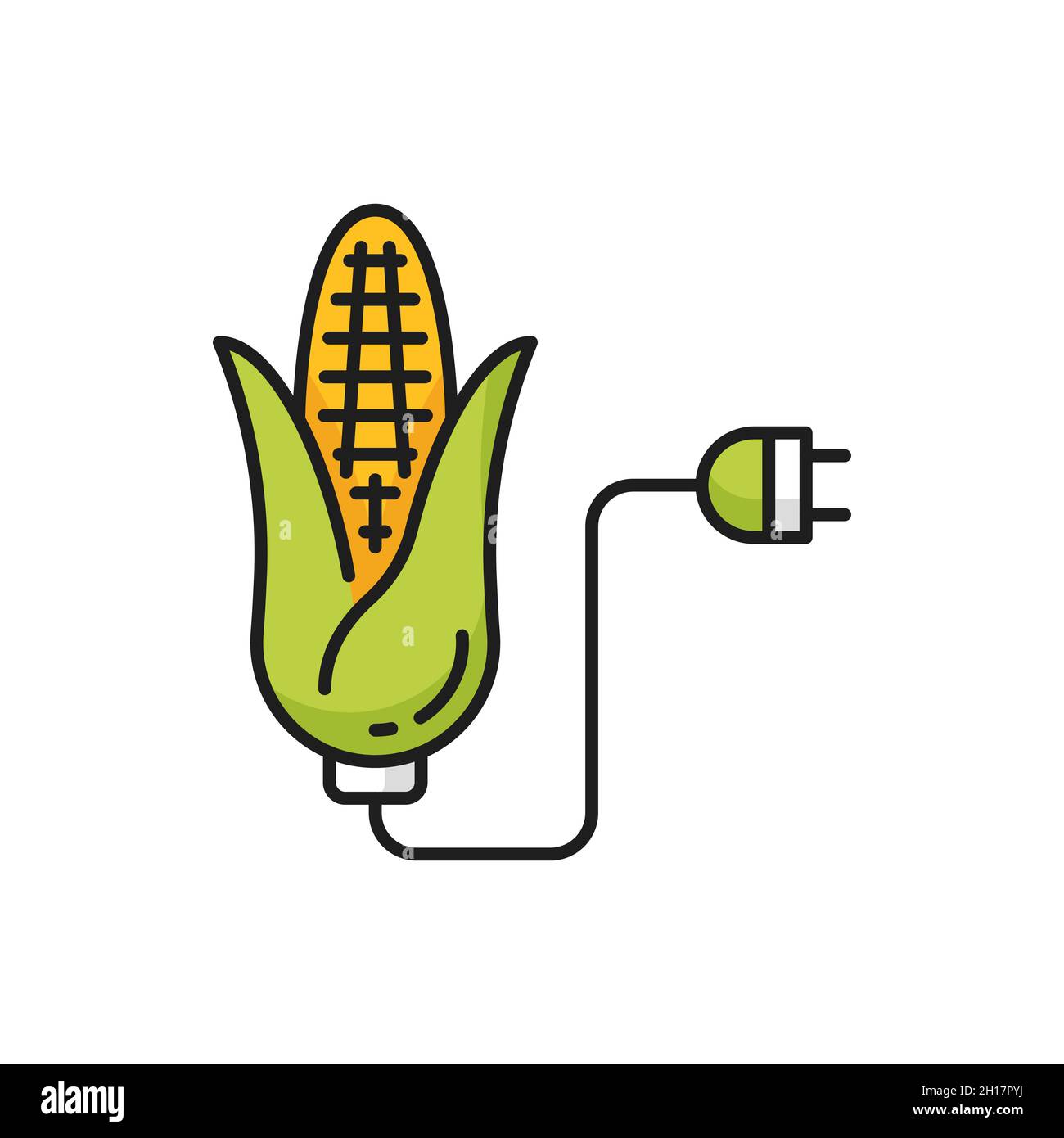 Corn biofuel and electric plug isolated color thin line icon. Vector