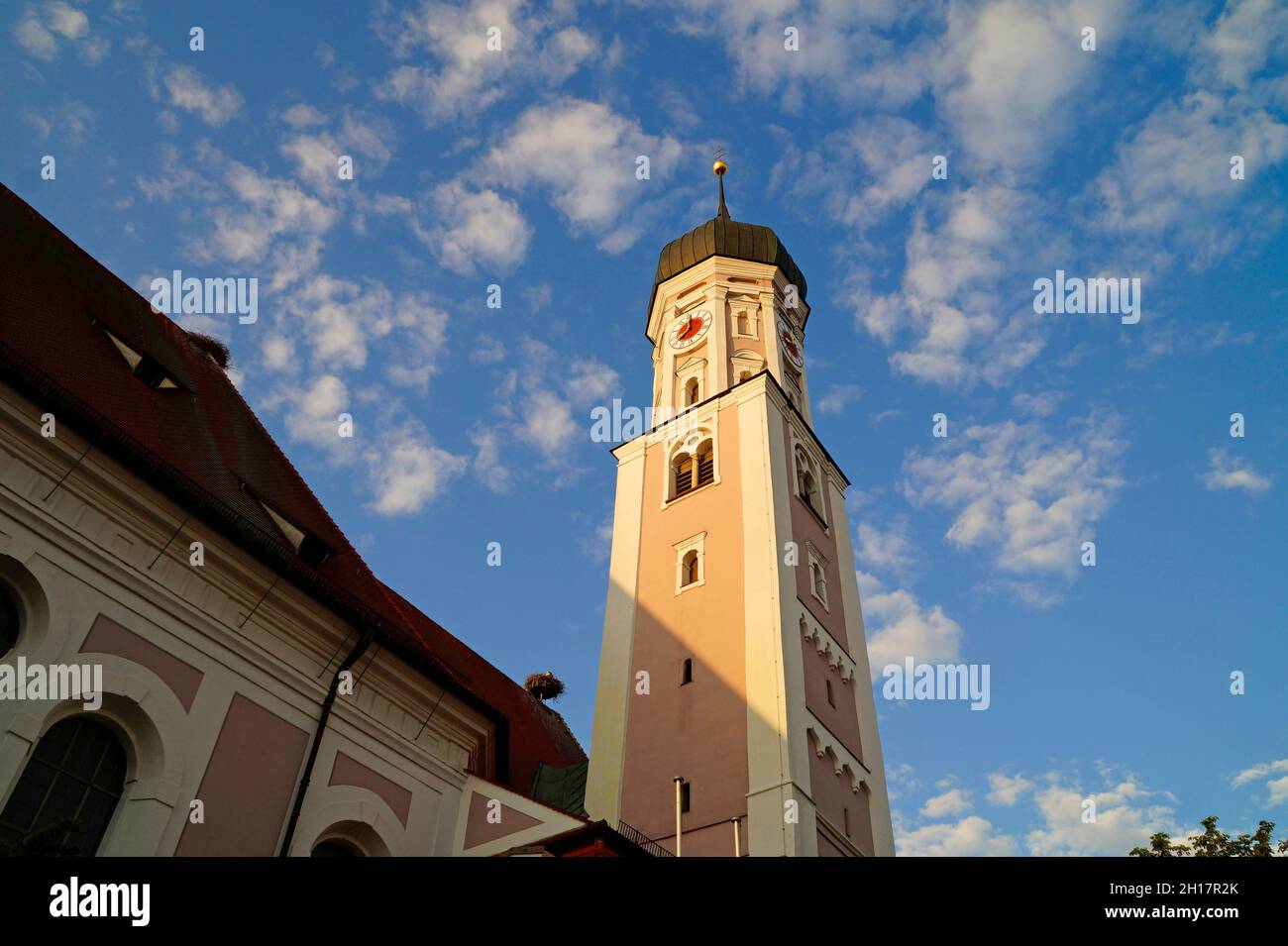 Beautiful church Maria Himmelfahrt in Burgau on a sunny day in May in Bavaria, Germany Stock Photo